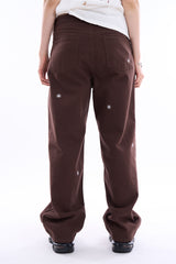 Snow embroidery wide cotton pants
