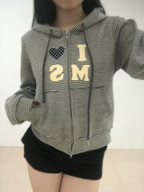 Heart Dot Stripe Hoodie Zip-up