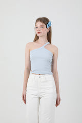 Unbalance Halter Neck Slit Sleeveless Sky Blue