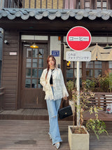 Tassel tweed loose fit no-collar jacket