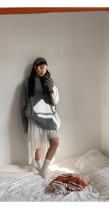 wool gray hood oversized fit knitwear
