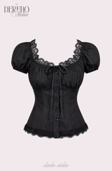 Black lace square short-sleeve blouse