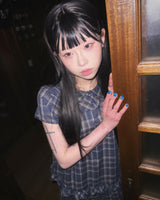 (3color) Classic Frill Check Short Sleeve Blouse