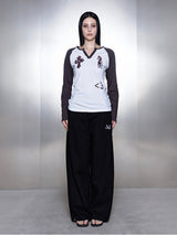 ANTIQ CROSS PONY LONG RAGLAN V-NECK SLEEVE T