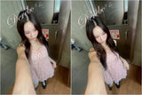 peach chiffon frill lace dress (cardigan set)