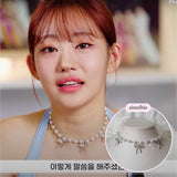 [IVE Rei Necklace] Three Ribbons Pearl Choker Necklace - Silver Color