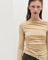 One Shoulder Draped Jersey Top _ BEIGE