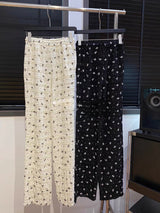 Lace ribbon banding wide pants