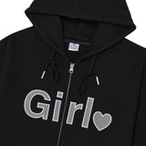 ガールジップアップフーディー - ブラック