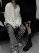 overfit blanc angora knit cardigan (unisex)
