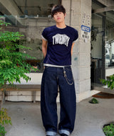 Untitled Crack Heart Applique Crop Short Sleeve Navy