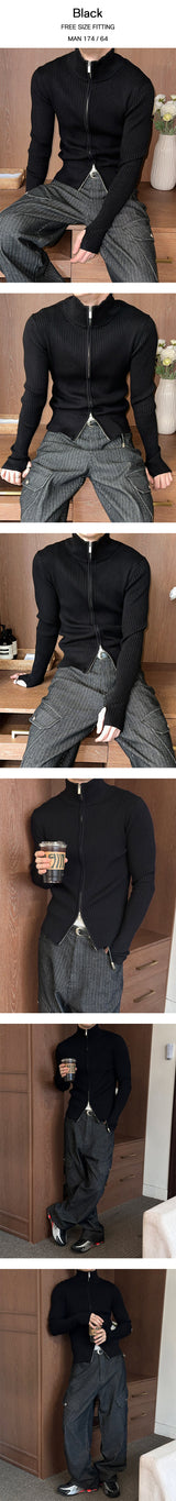 [MUSCLE FIT] Highneck warmer knit zip(3color)