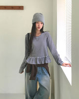 [MADE] Wove, border frill long sleeve T-shirt