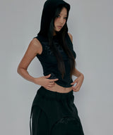 TATTOOED GRAPHIC COWL SLEEVELESS_BLACK