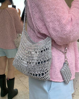 metallic shoulder net bag (silver)