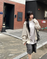 ストライプメッシュニットフードジップアップ