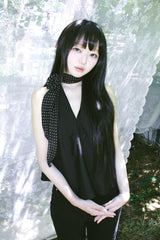 RIBBON HALTER PEPLUM TOP BLACK