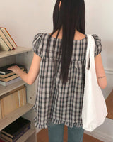Onnit checkered Square Neck Mini Short Sleeve Blouse