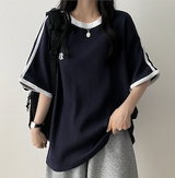 タニエンブロイダリーパターンワッフルトラックボクシーフィット半袖Tシャツ