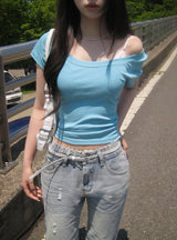 Danley Lip Neck One-Shoulder Raglan Short Sleeve T-Shirt