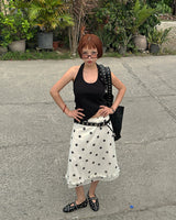 dot frill midi skirt