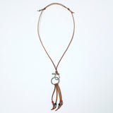 turquoise & leather cord beads necklace brown