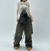 LOVELY BOW-STRING DETAIL CARGO COTTON AUTUMN PANTS - 2 COLOR