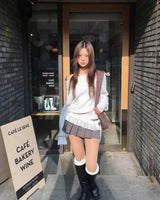 Low check button skirt