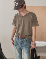 ヴェール ボタン Vネック ショートスリーブ Tシャツ