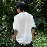 GNT059 ストライプ リップ クロシェ ショートスリーブ ニット(CREAM)