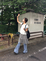 Loven Check Banding Tiered Midi Skirt
