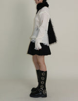 ラバーVネックダメージカットポイント長袖ニット (wool material)