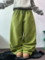 シープフリース🐑🧸スナップツーピンタックストリングバルーンワイドロングパンツ 🧸🩶🖤💚4カラー