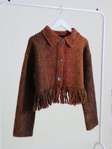 Gamants coloring gradation fringe long-sleeve cropped wool knitwear