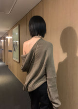 オフショルダー フード ニット