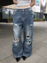 Redo Damage Washing Wide Denim Pants