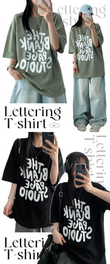 Pev lettering short-sleeved knit shirt