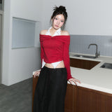 (3rd reorder) shirts layered off shoulder top - red
