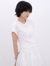ドットフリルリボンTシャツ (IVORY)