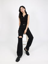 DESTROYED SLIM WIDE FIT DENIM PANTS_BLACK code 6836