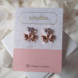 [CHUU Piercing] Heart Crystal and Ribbon Piercing - Rosegold