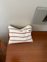 Twin stripe flat pouch - brown , S size