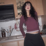 (3color) Snap Layered Ribbed Crop Hoodie