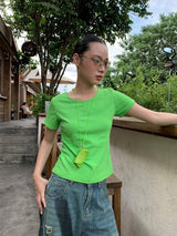 Color Back Strap Round Short Sleeve T-shirt