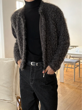 [Unisex] ヘアリークロップラウンドニットカーディガン(3color)