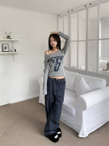Rush Star Off-Shoulder Print Long-Sleeve Tee (4 Colors)