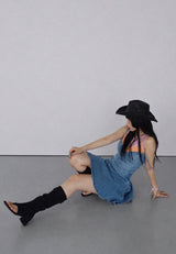 DENIM SKETCH STRAP A-LINE MINI DRESS
