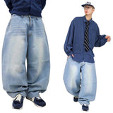 Vintage Distressed Denim Balloon Pants