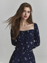 Ribbon square blouse (Navy)