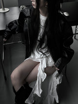 vintage old leather jacket (2color)